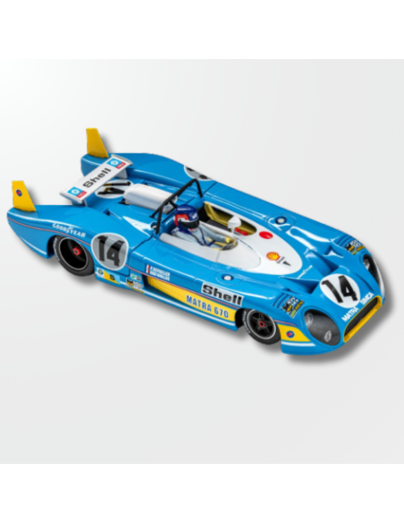 perspectiva delantera  y lateral del coche de slot clásico Matra