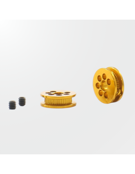 Polea de aluminio mecanizado Scaleauto 6.5mm en color dorado.