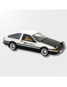 Vista lateral del Toyota Trueno AE86 de Avant slot en resina blanco y negro con detalles de la tienda de tofu.
