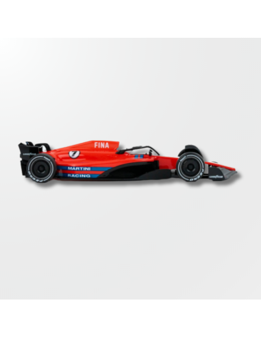 vista lateral del Formula 22/26 Martini Racing en color rojo con dorsal 7.