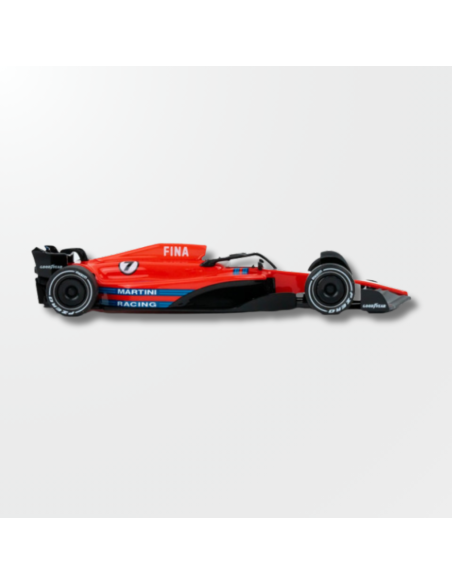 vista lateral del Formula 22/26 Martini Racing en color rojo con dorsal 7.