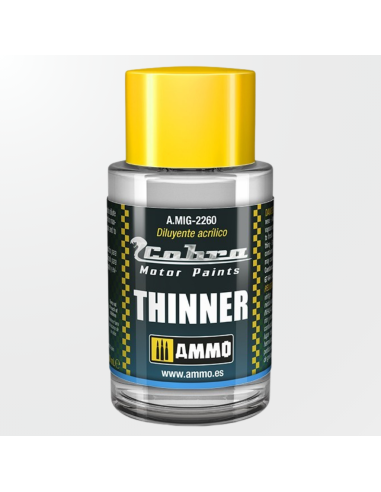 Envase de diluyente acrílico Cobra Motor Thinner de Ammo para pintura de modelismo.