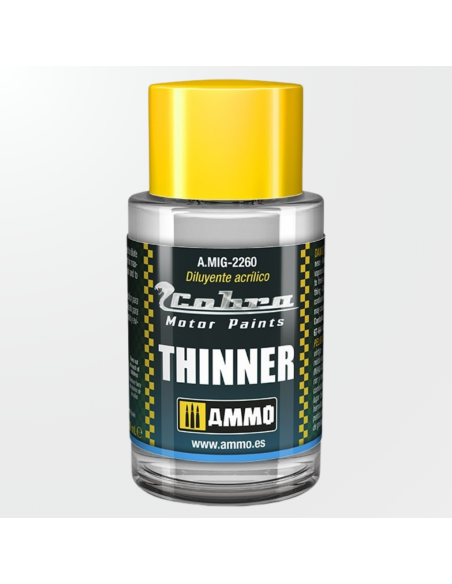 Envase de diluyente acrílico Cobra Motor Thinner de Ammo para pintura de modelismo.